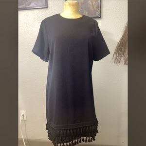 Zara Women black mini dress with pompon tassels. Never worn. Size large